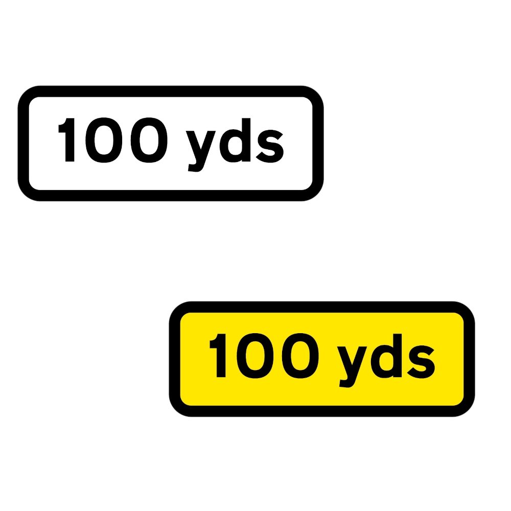 100 YDS Supplementary Plate to suit 750mm (Black on Yellow) - Black Plastic Sign