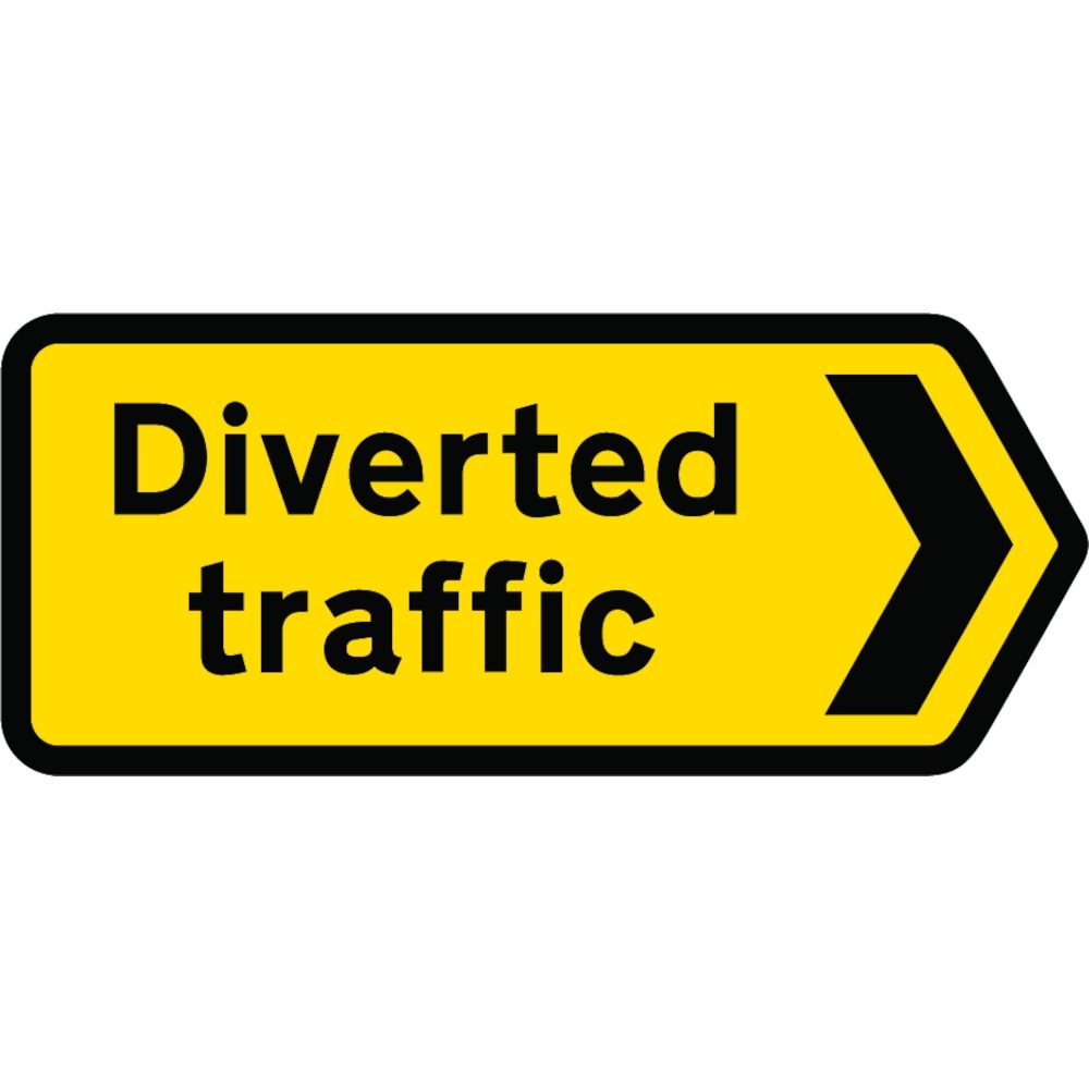 1050 x 450mm Diverted Traffic Chevron Right - Black Plastic Sign