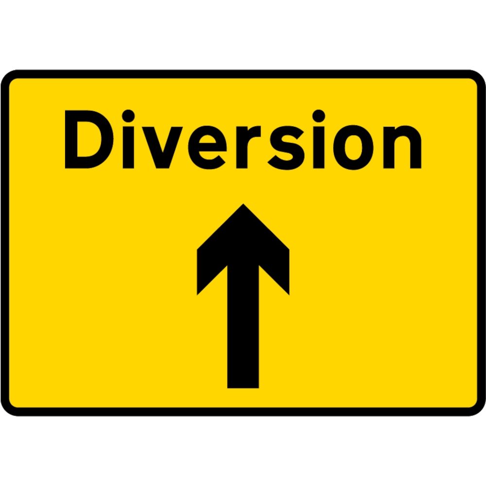 1050 x 750mm Diversion Ahead - Black Plastic Sign