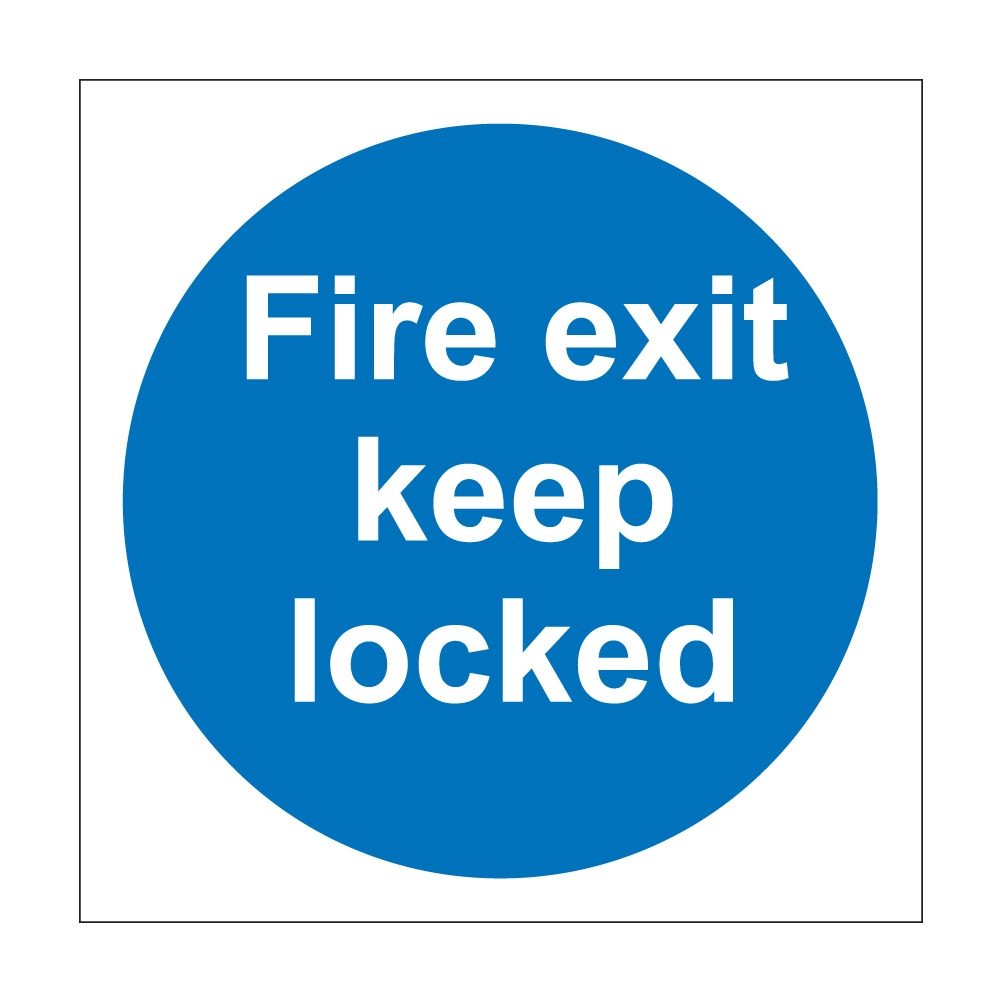 Fire Exit Keep Locked Sign - 100mm x 100mm - Self Adhesive Vinyl