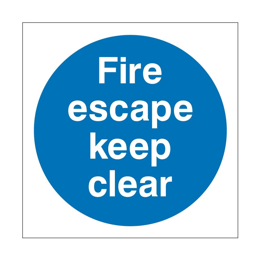 Fire Escape Keep Clear Sign - 100mm x 100mm