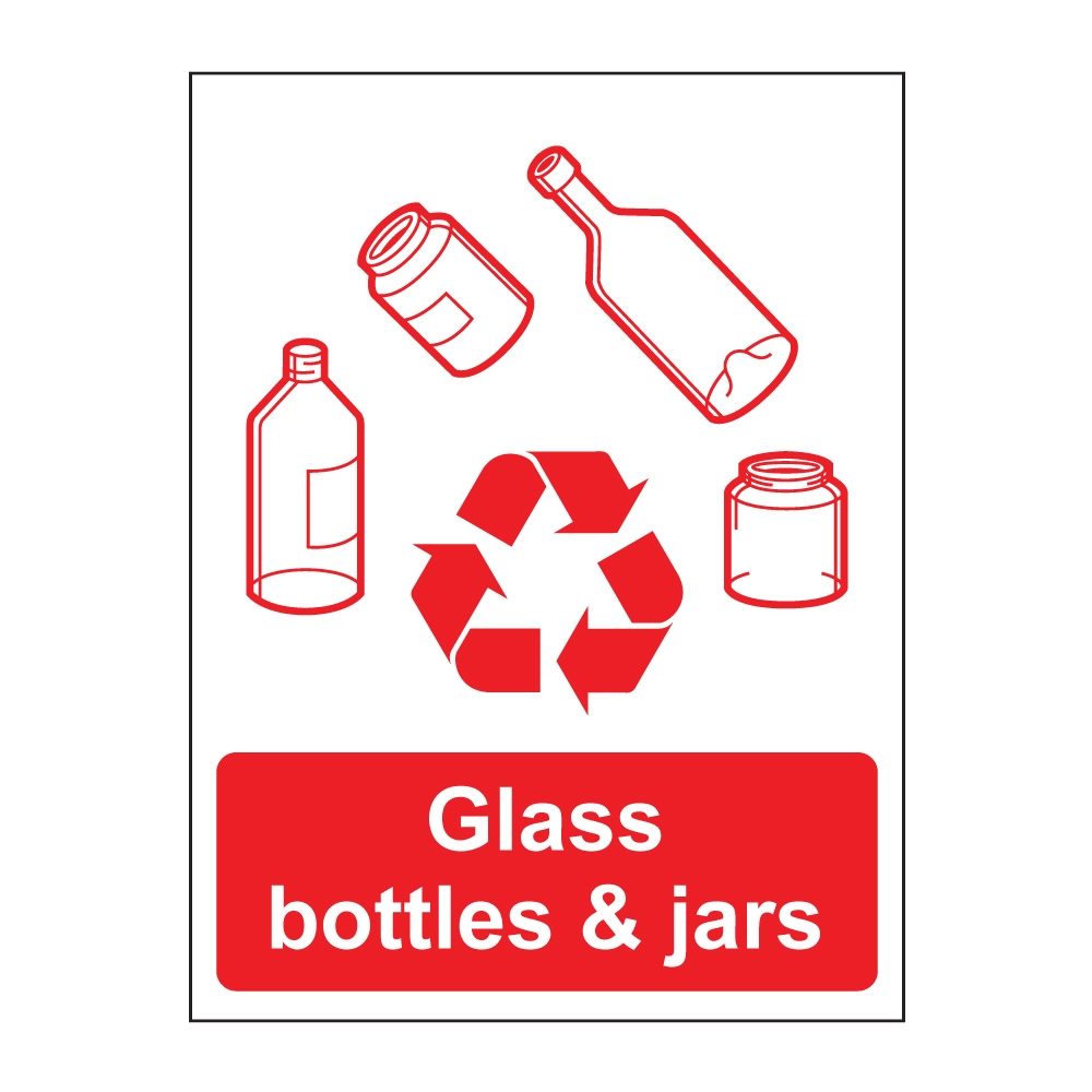 Glass Bottles and Jars Sign - 100mm x 75mm - Self Adhesive Vinyl