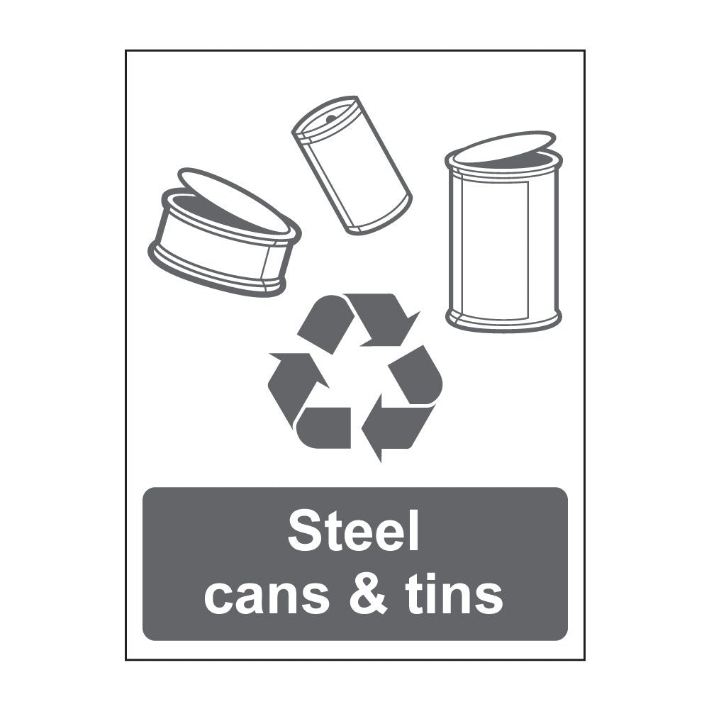 Steel Cans and Tins Sign - 100mm x 75mm- Self Adhesive Vinyl