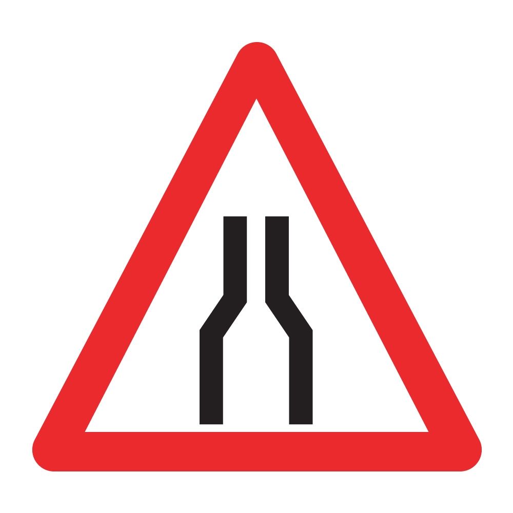 Road Narrows Sign - 750mm Triangle - Zintec