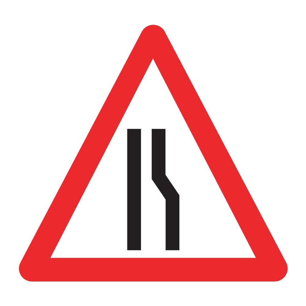 Road Narrows Right Sign - 750mm Triangle - Zintec