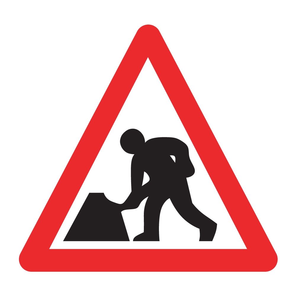Road Works Sign - 750mm Triangle - Zintec