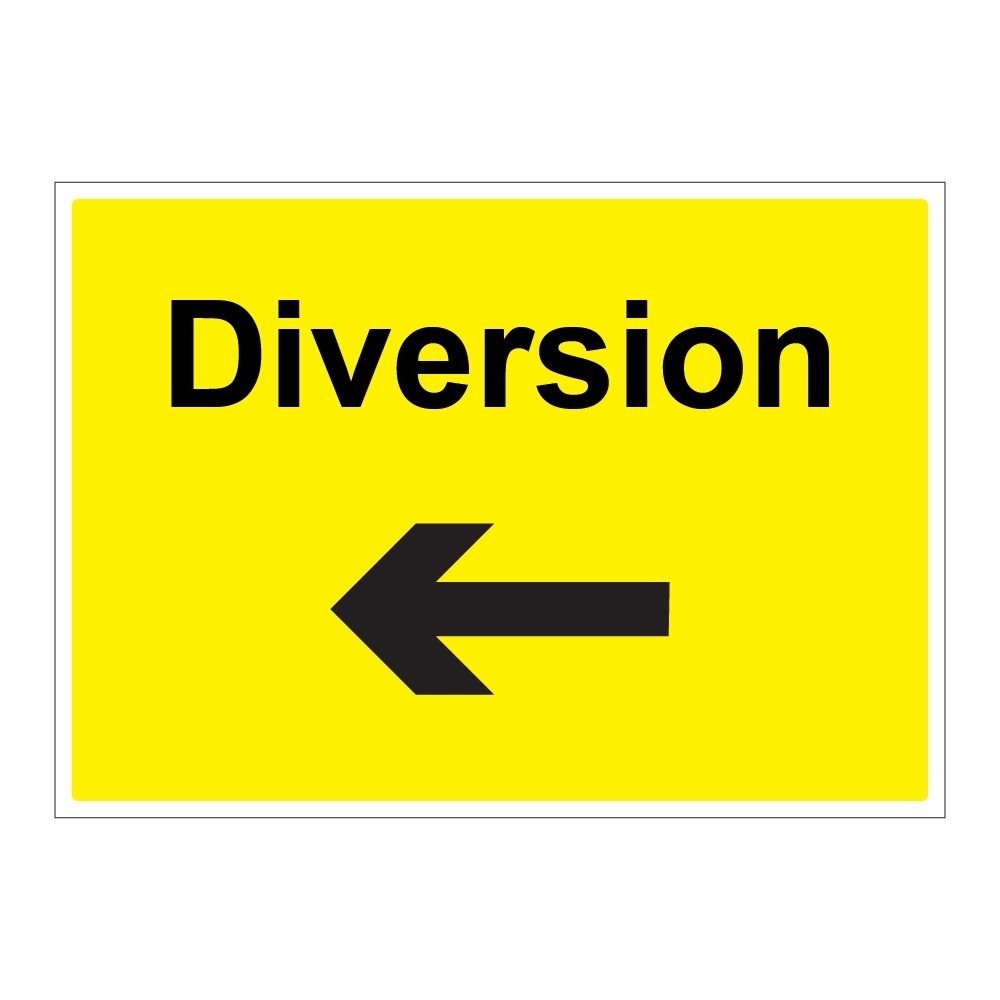 Diversion Arrow Left Sign - 1050mm x 750mm - Zintec