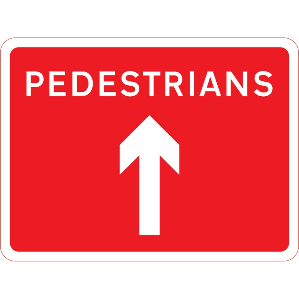 600 x 450mm Pedestrians Ahead - Black Plastic Sign