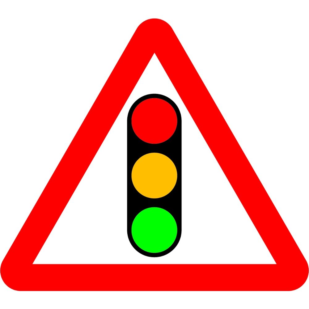 750mm Traffic Signals Ahead - Black Plastic Sign