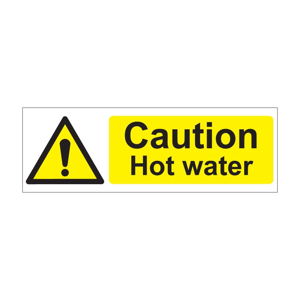 Caution Hot Water Sign - 600mm x 200mm - 1mm Rigid Plastic