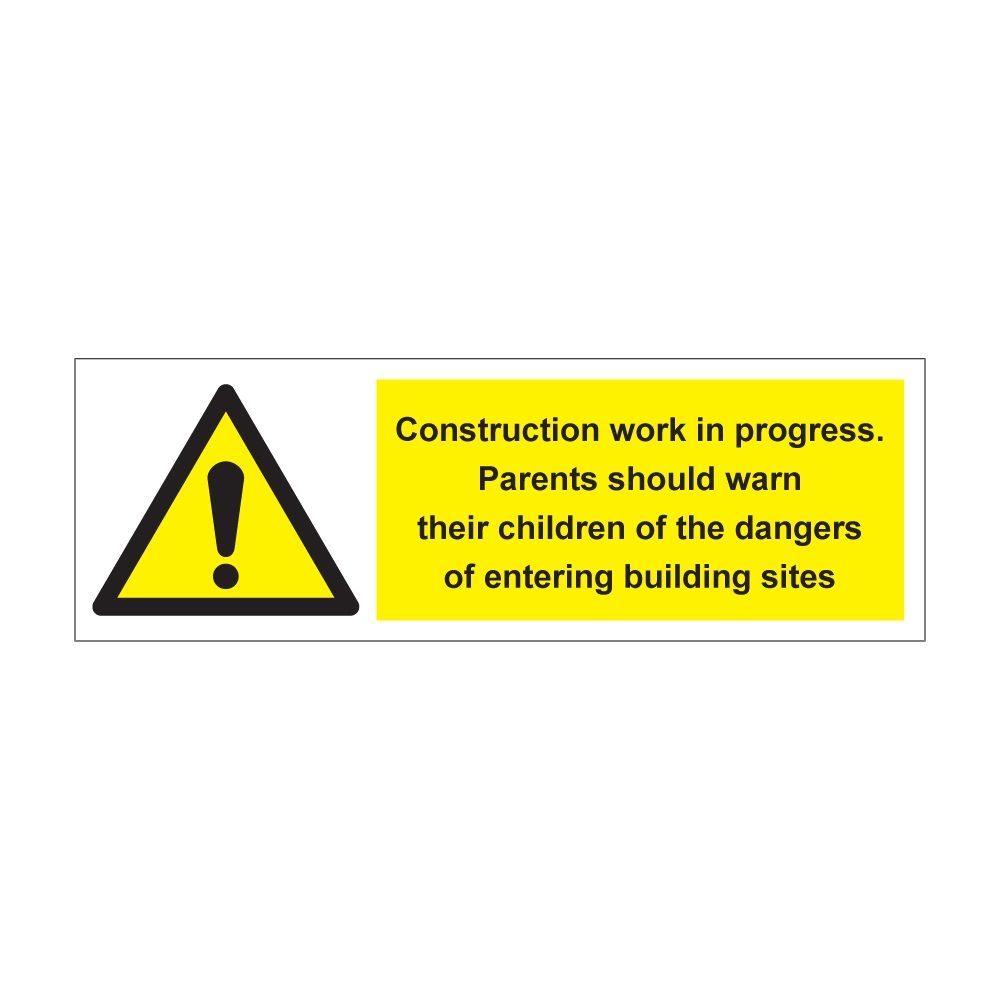 Construction Work In Progress Sign - 300mm x 100mm - Self Adhesive Vinyl