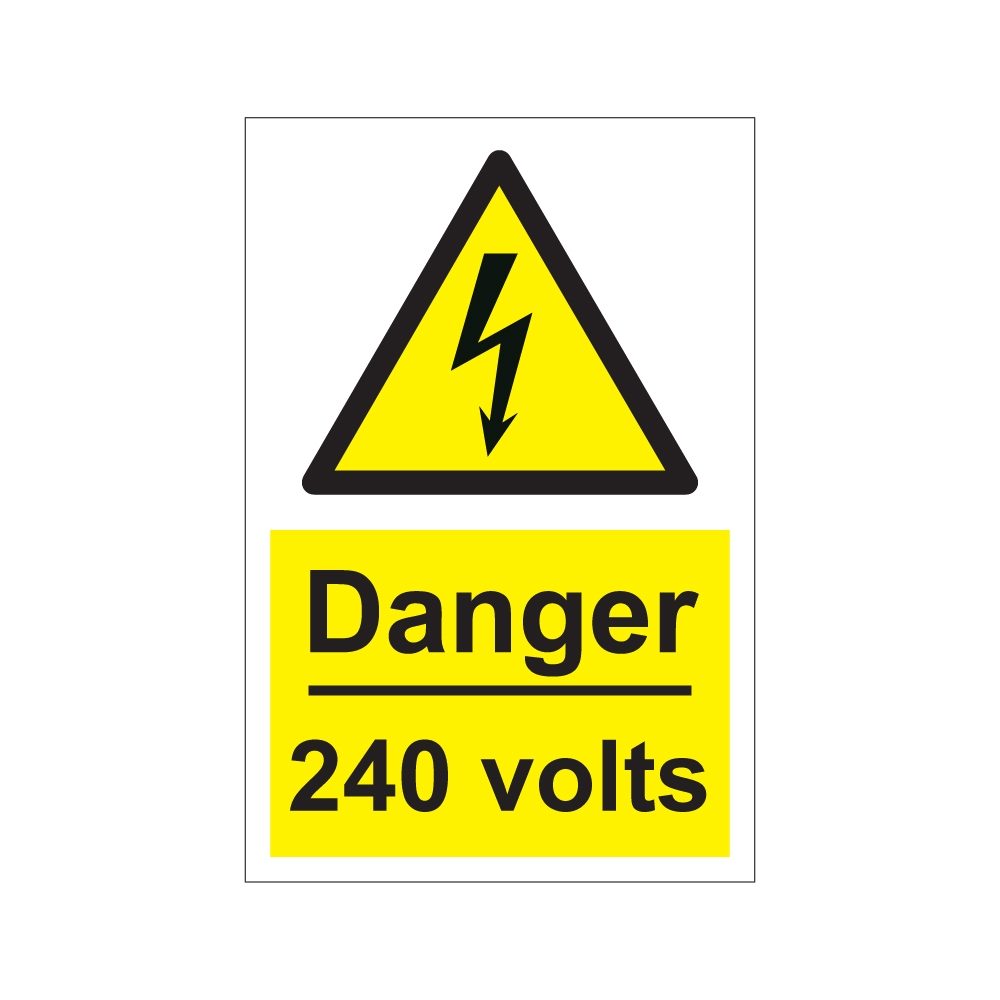 Danger 240 Volts Sign - 200mm x 300mm - 1mm Rigid Plastic