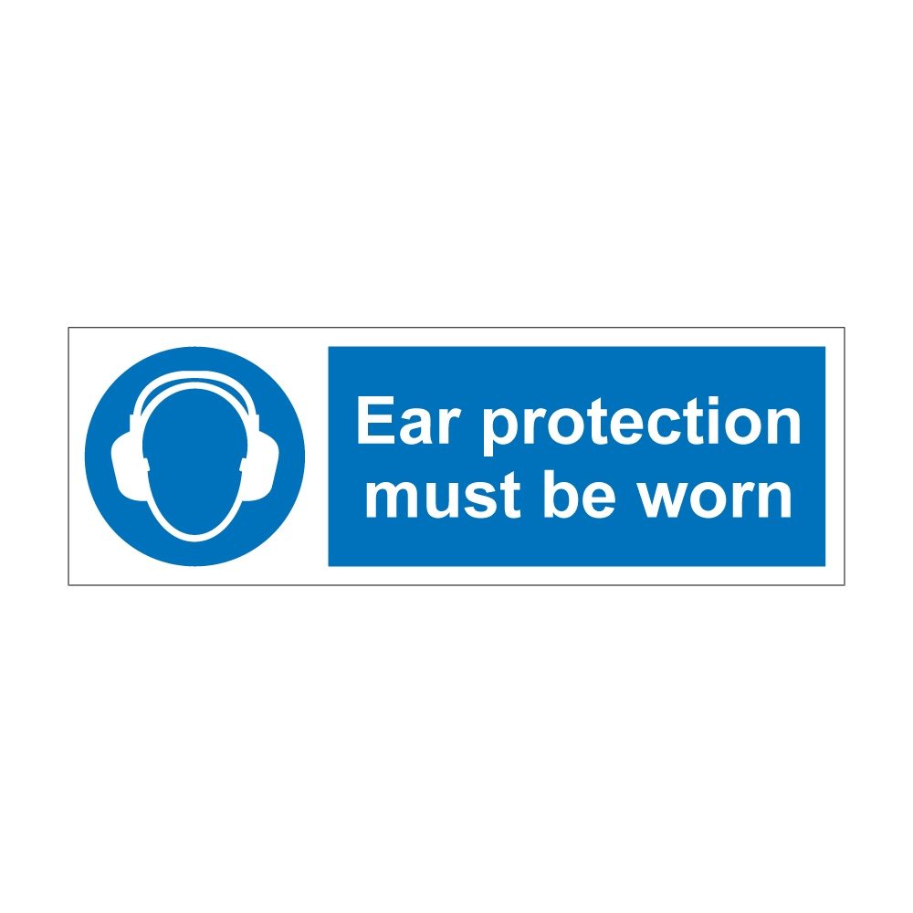 Ear Protection Must Be Worn Sign - 300mm x 100mm - Self Adhesive Vinyl