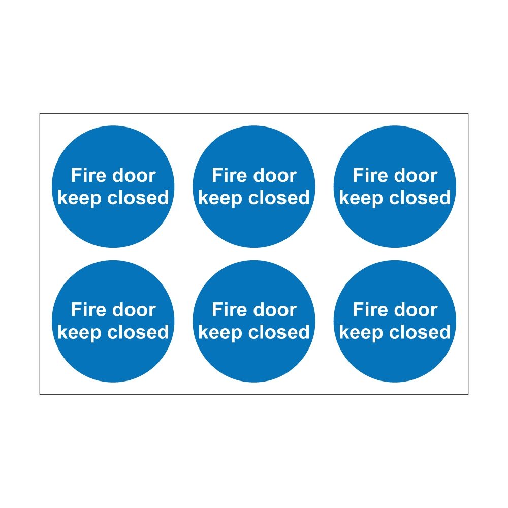 Fire Door Keep Closed - 100mm Dia Self Adhesive - Vinyl Sticker - Pack Of 30