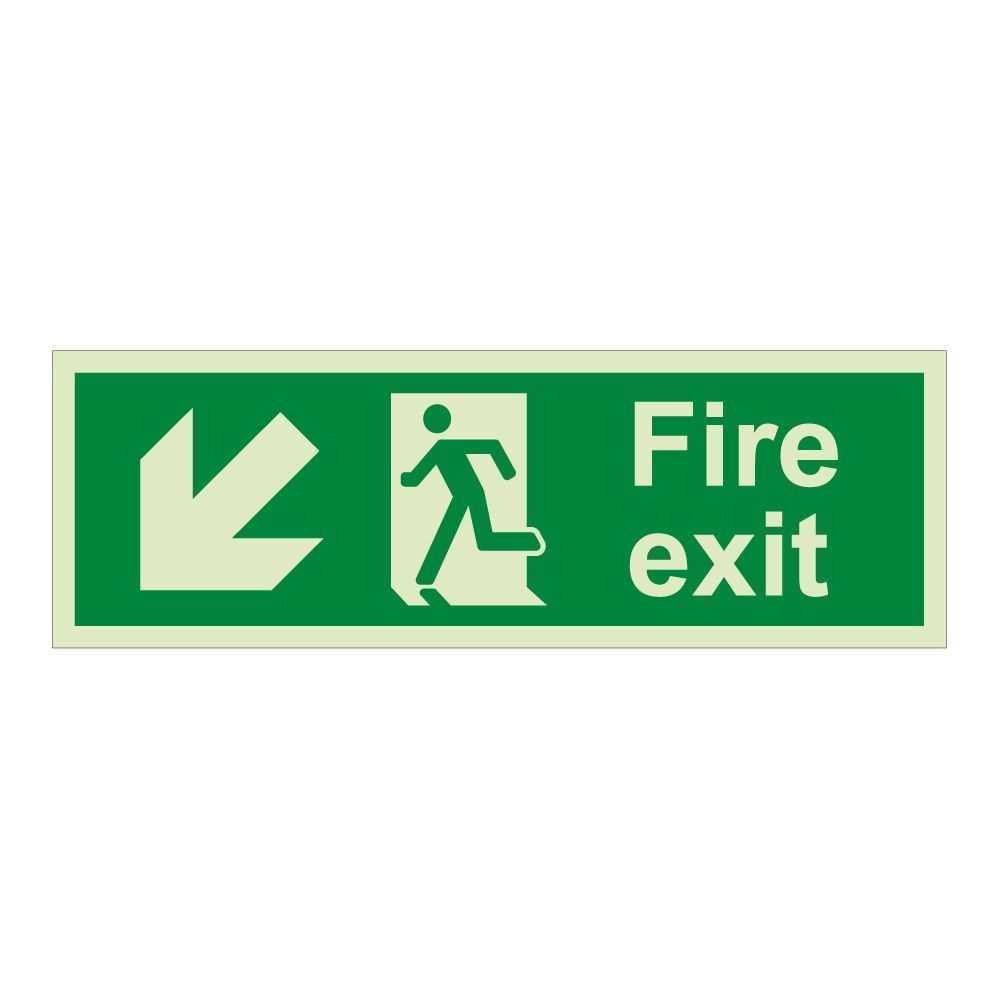Fire Exit Arrow Down Left Sign - 600mm x 200mm - 1mm Rigid Plastic