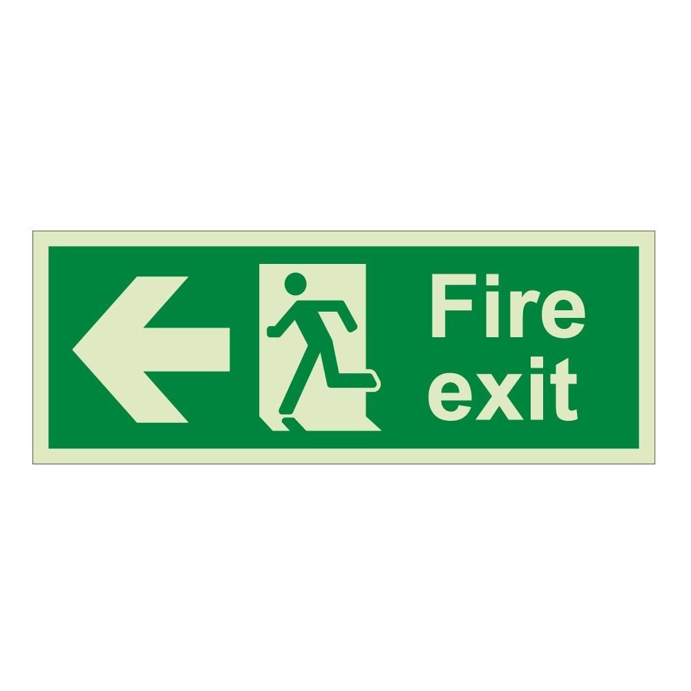 Fire Exit Arrow Left Sign - 450mm x 150mm - 1mm Rigid Plastic