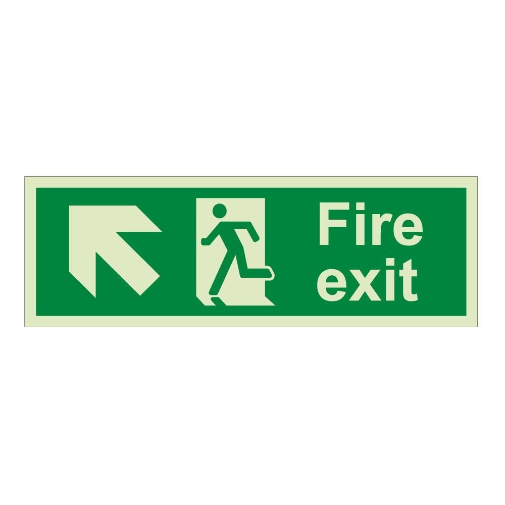 Fire Exit Arrow Up Left Sign - 400mm x 150mm - Double Sided 1mm Rigid Plastic