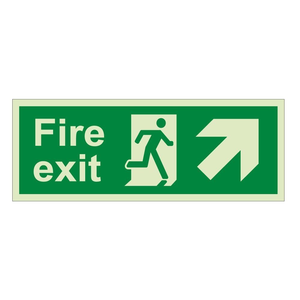 Fire Exit Arrow Up Right Sign - 600mm x 200mm - 1mm Rigid Plastic
