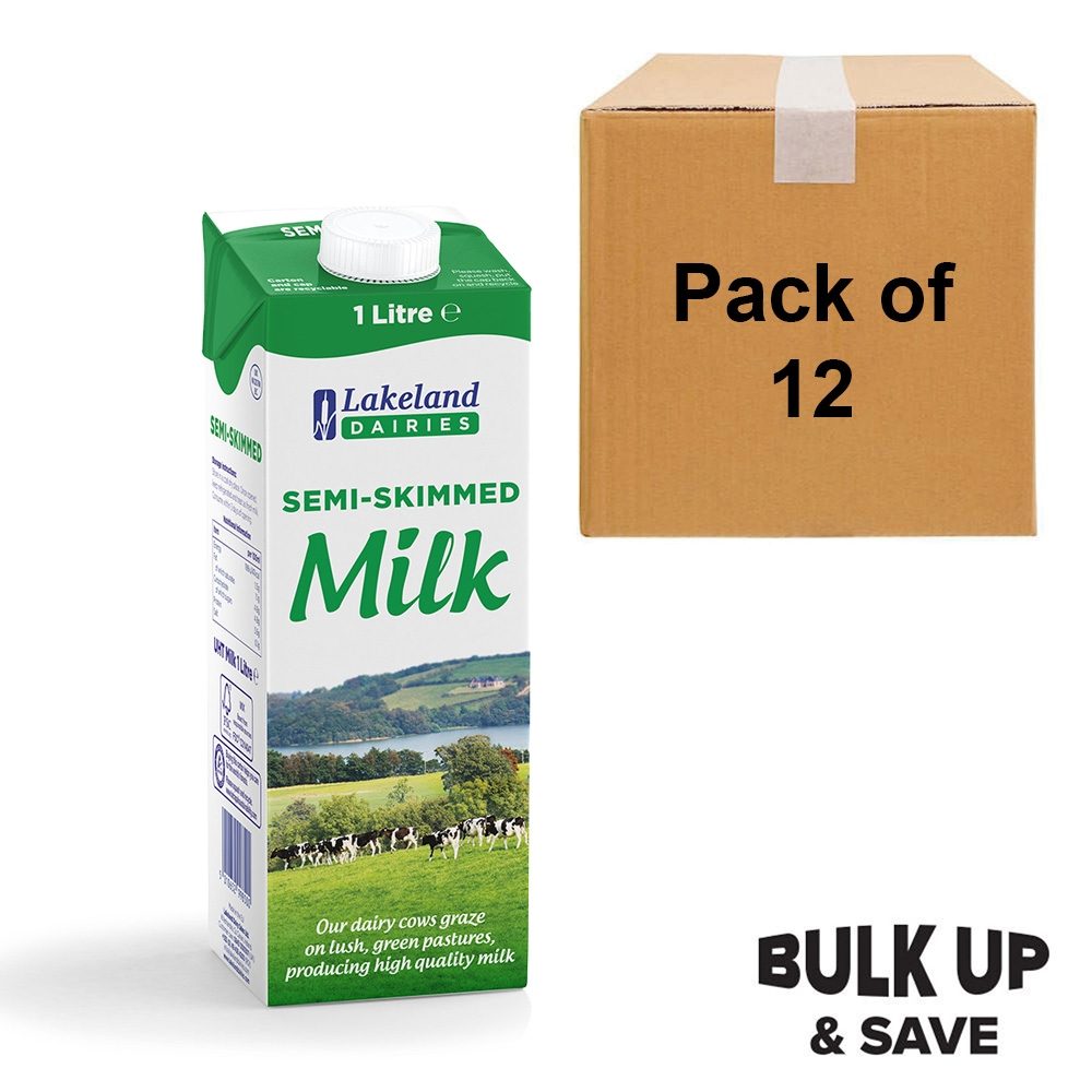 Lakeland Long Life Semi Skimmed Milk - 1 Litre - Pack of 12
