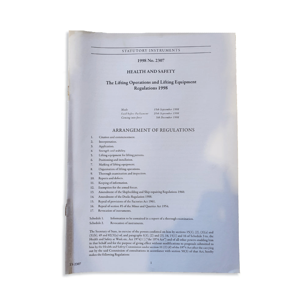 SI 1998 / 2307 The Lifting Operations and Lifting Equipment Regulations 1998 Leaflet