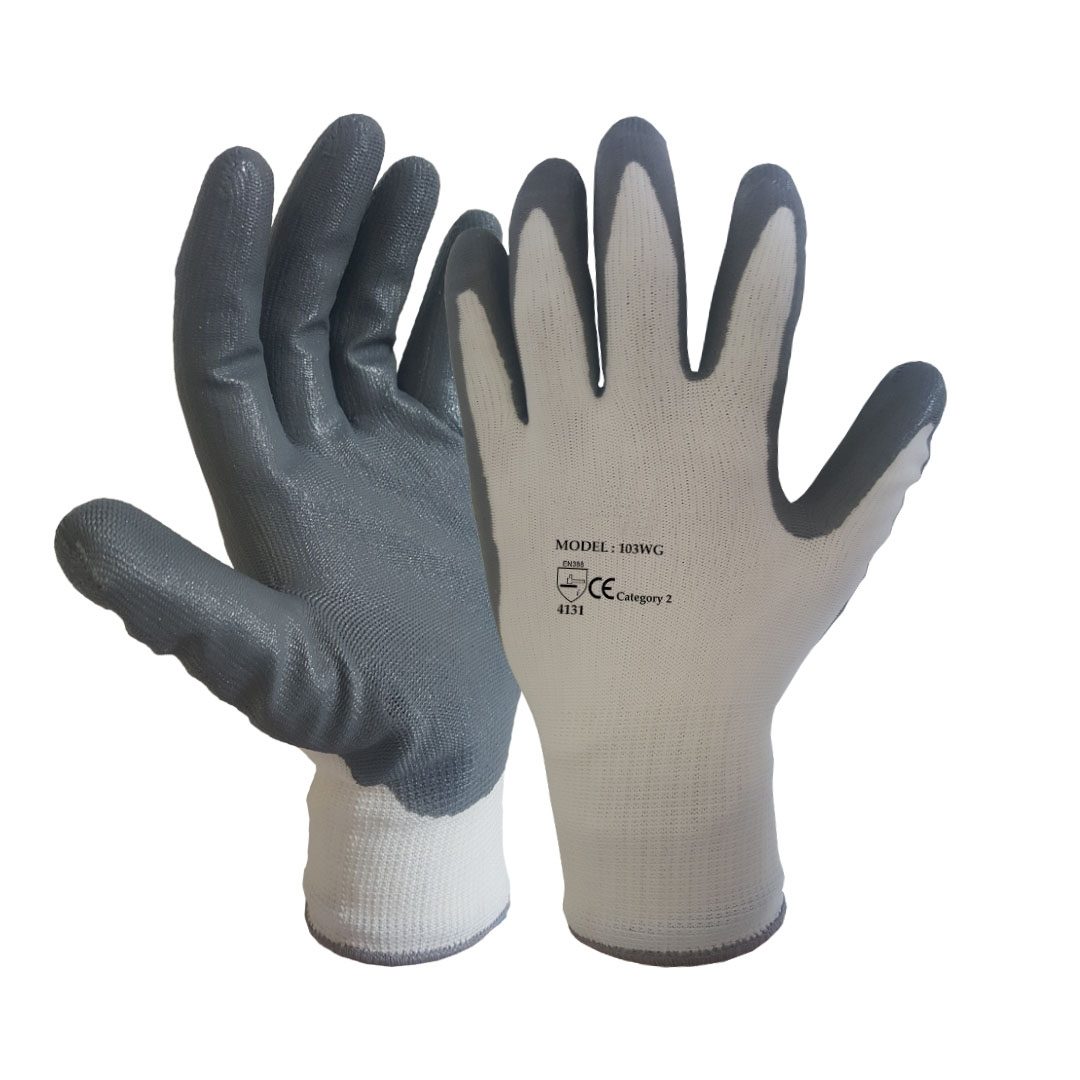Scudo Nitrile Palm Coated Gloves - White/Grey - Size 9