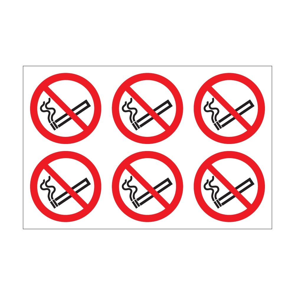 No Smoking Label - 100mm Dia Self Adhesive Vinyl Sticker - Pack of 30