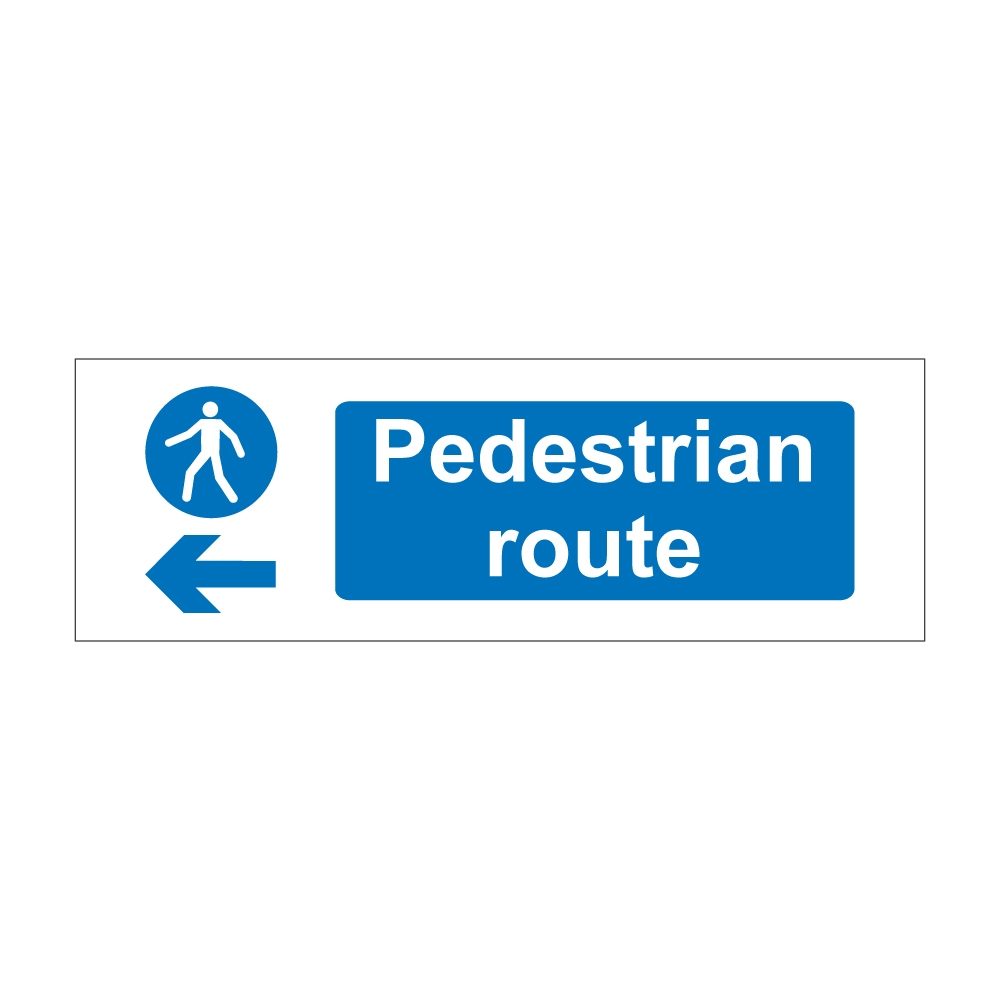 Pedestrian Route Arrow Left Sign - 600mm x 200mm - 1mm Rigid Plastic