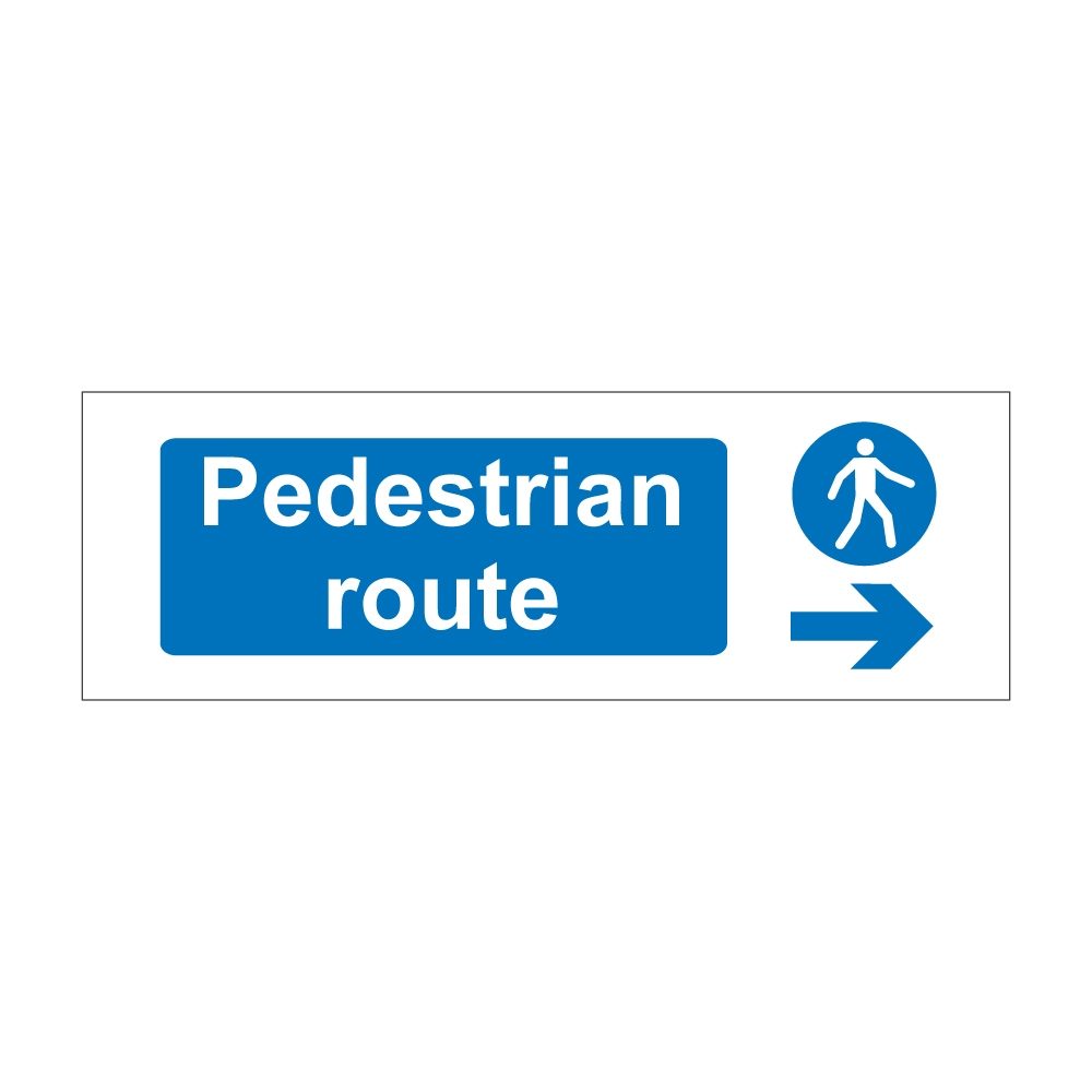 Pedestrian Route Arrow Right Sign - 600mm x 200mm - 1mm Rigid Plastic