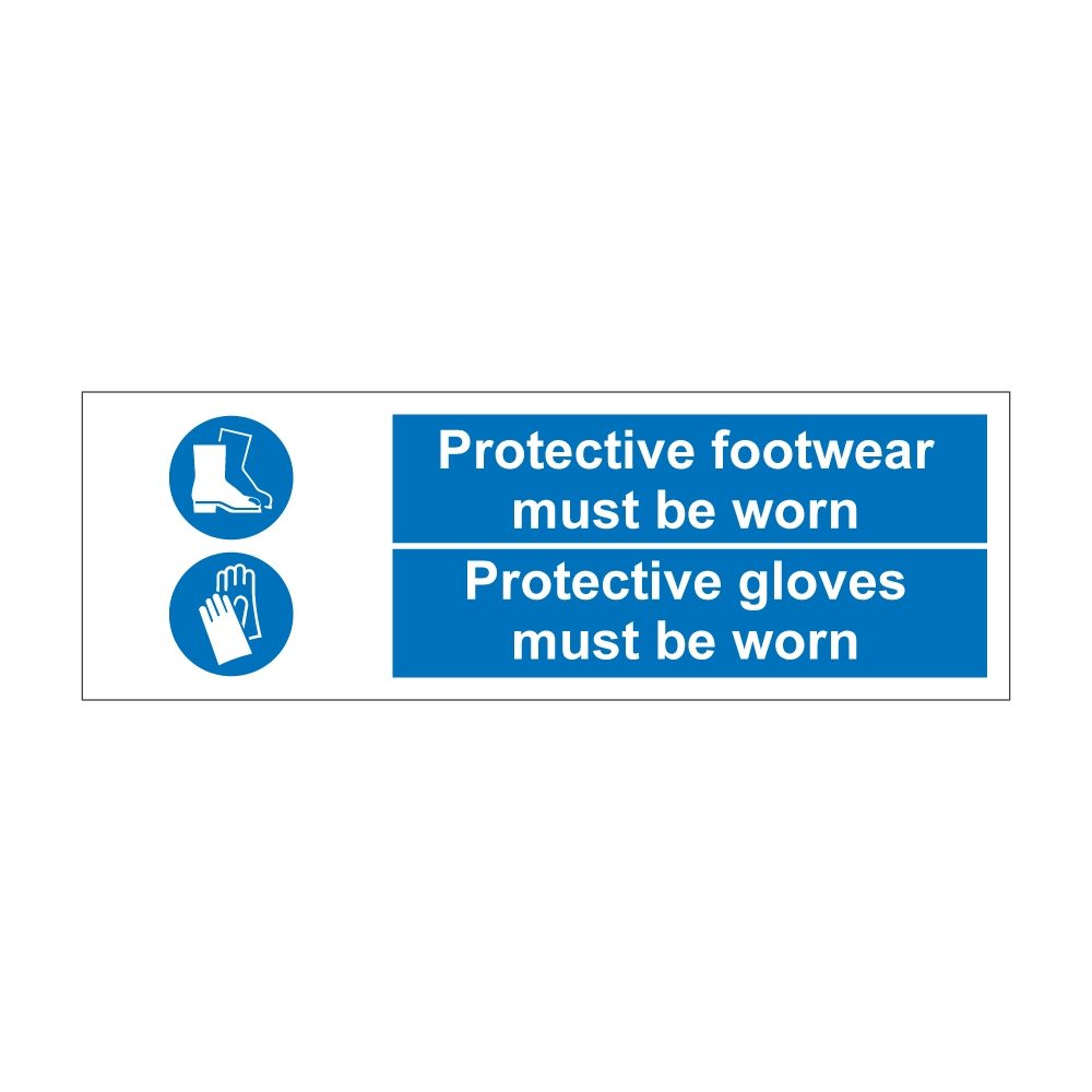 Protective Footwear/Gloves Must Be Worn Sign - 600mm x 200mm - 1mm Rigid Plastic