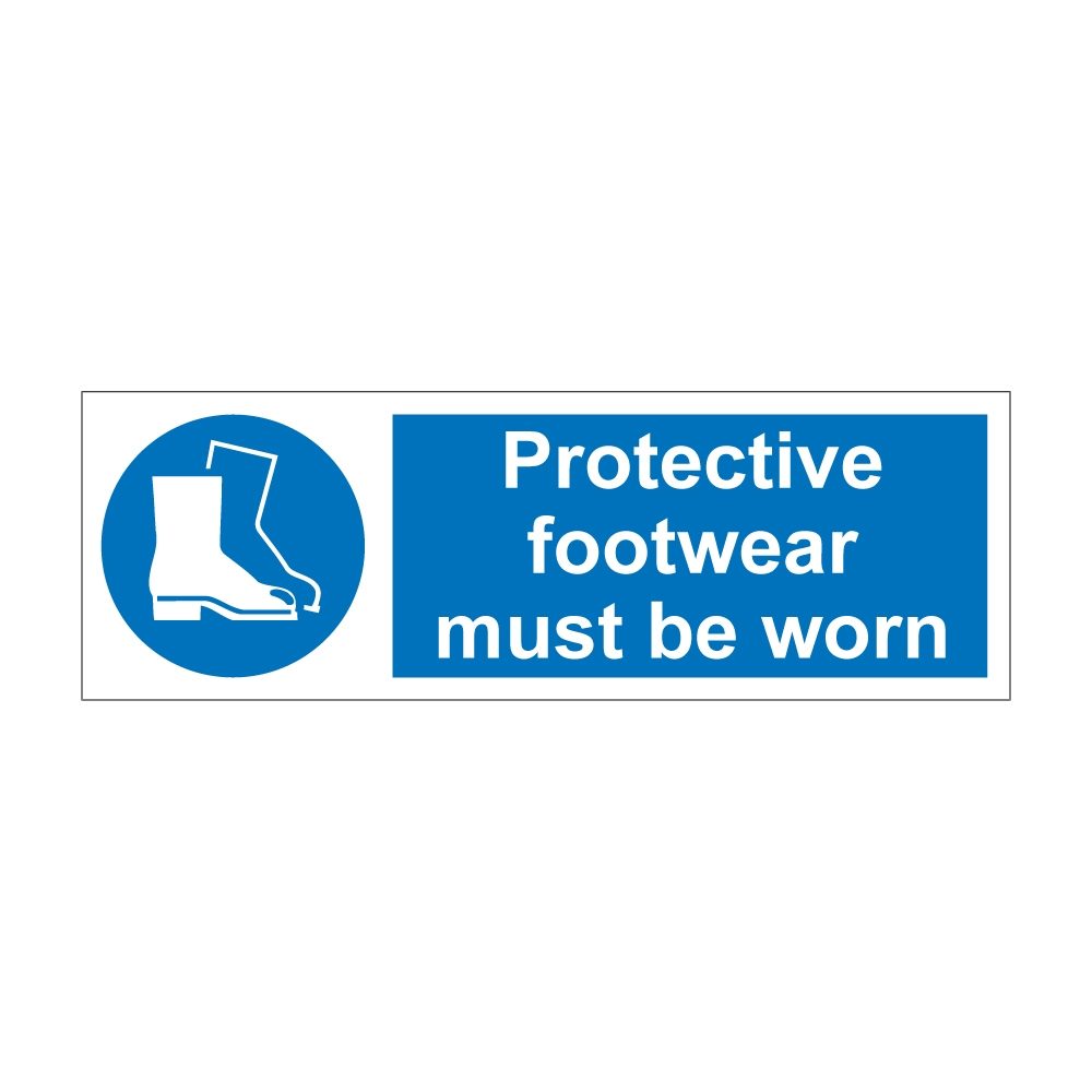 Protective Footwear Must Be Worn Sign - 300mm x 100mm - Self Adhesive Vinyl