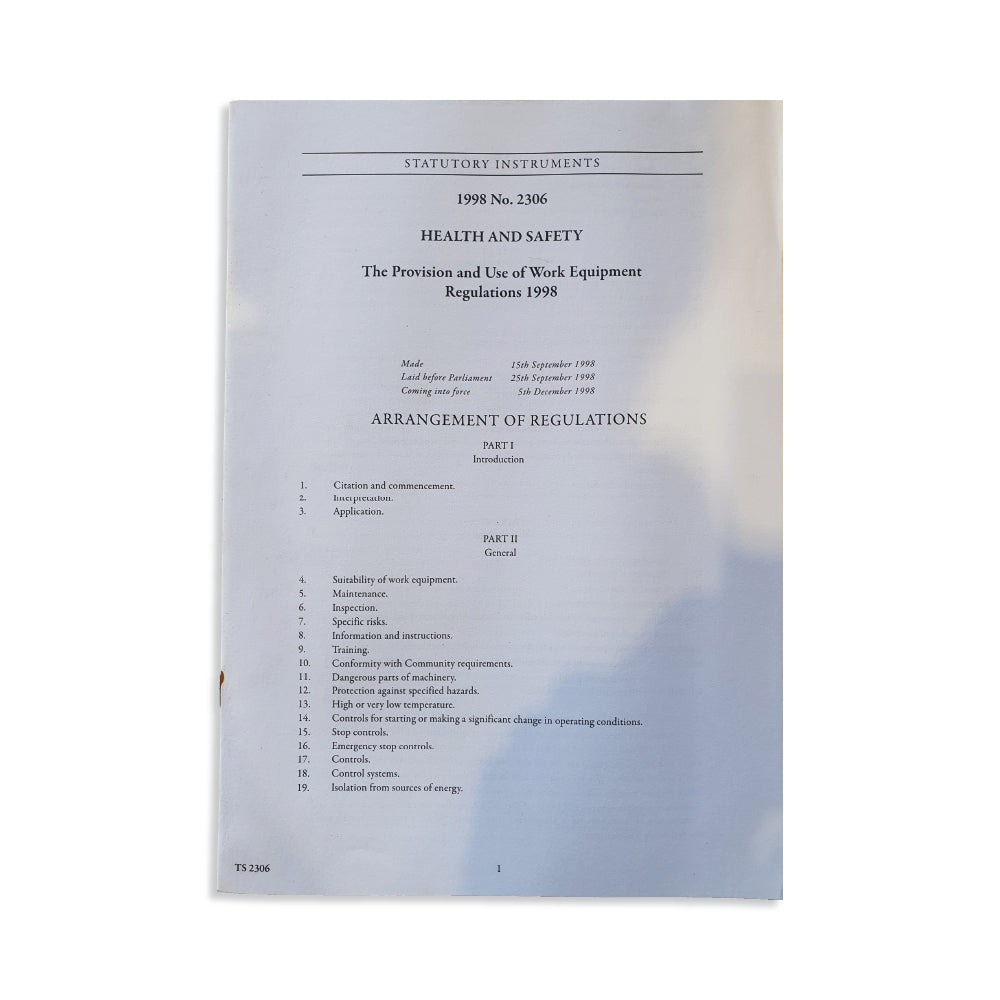 SI 1998 / 2306 The Provision and Use of Work Equipment Regulations 1998 Leaflet
