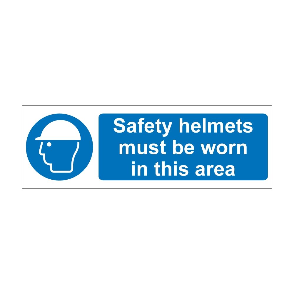 Safety Helmets Must Be Worn In This Area Sign - 600mm x 450mm - 1mm Rigid Plastic
