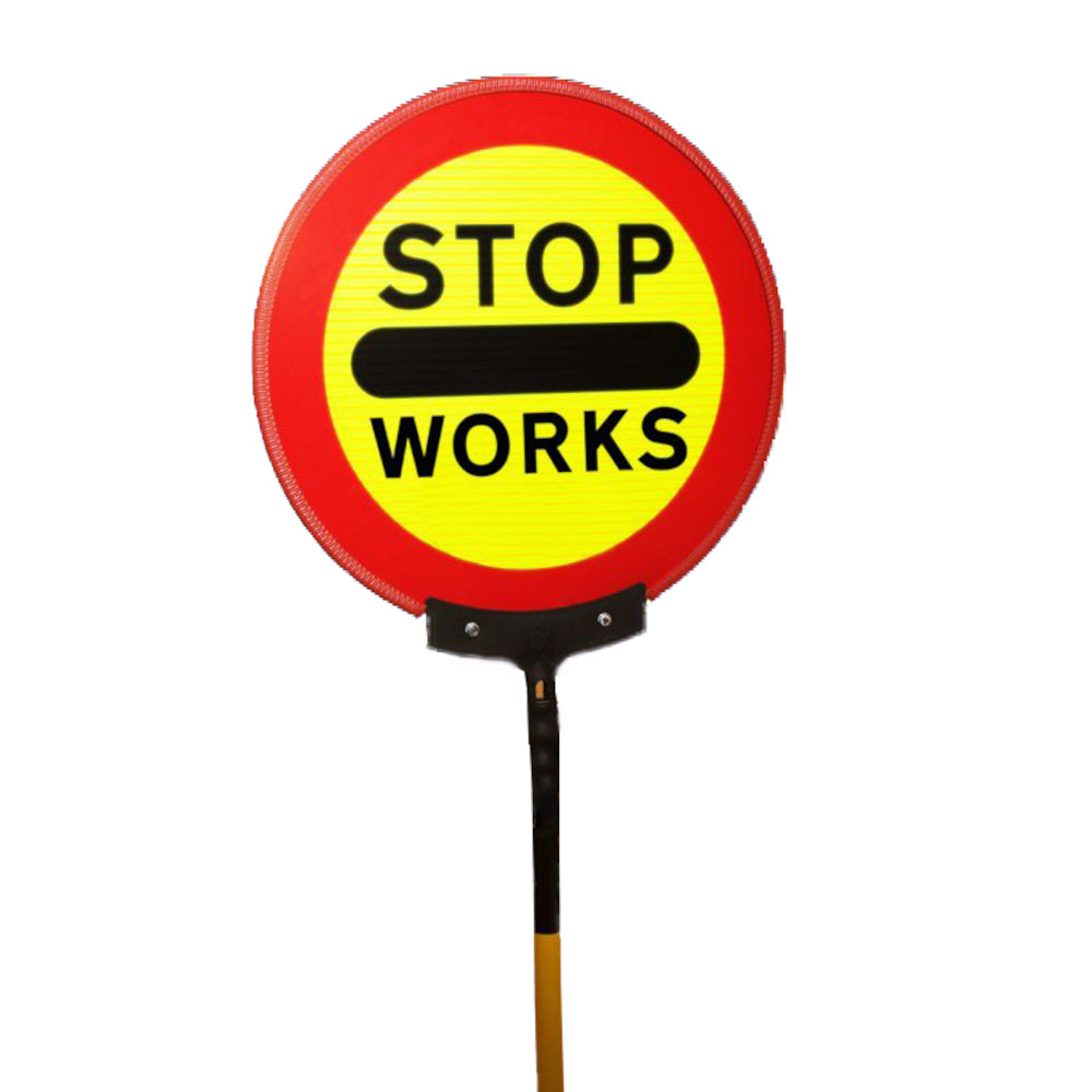 Stop/Works Sign (450mm) - Ultra Compact Folding Lollipop Sign with Storage / Transportation Bag