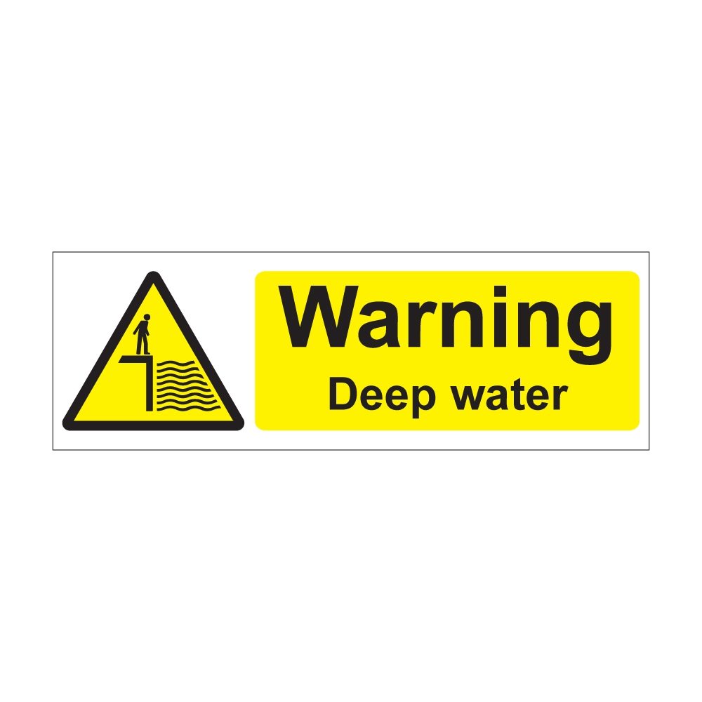 Warning Deep Water Sign - 600mm x 200mm - 1mm Rigid Plastic