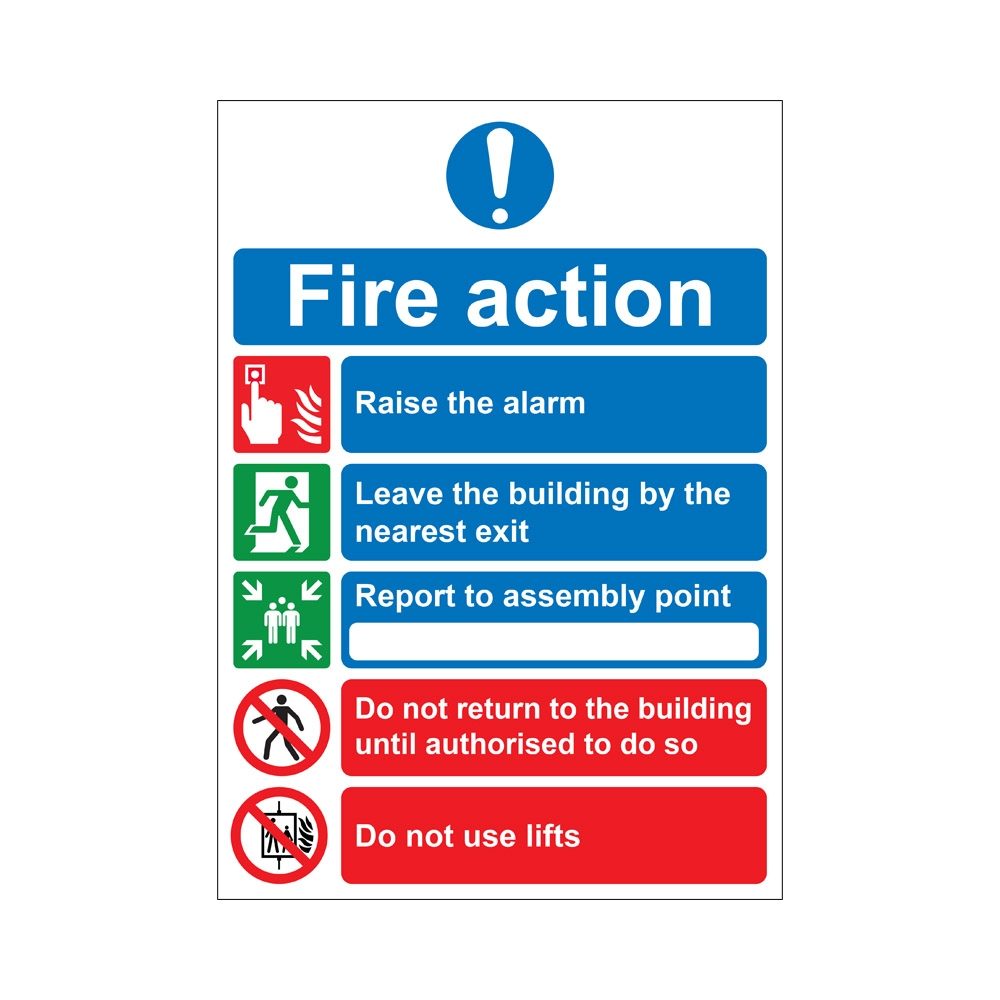 Fire Action Sign - Dry Wipe Laminate - 210mm x 297mm - 10mm Foamex