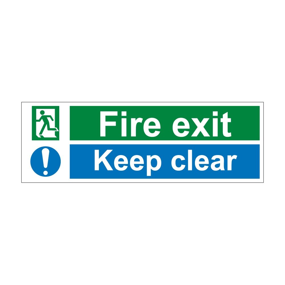 Fire Exit Keep Clear Sign - 600mm x 200mm - 1mm Rigid Plastic