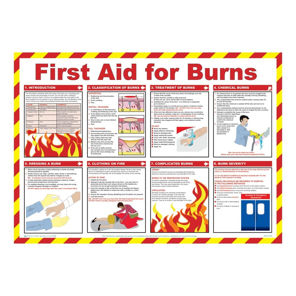 First Aid For Burns Laminated Poster - 590mm x 420mm