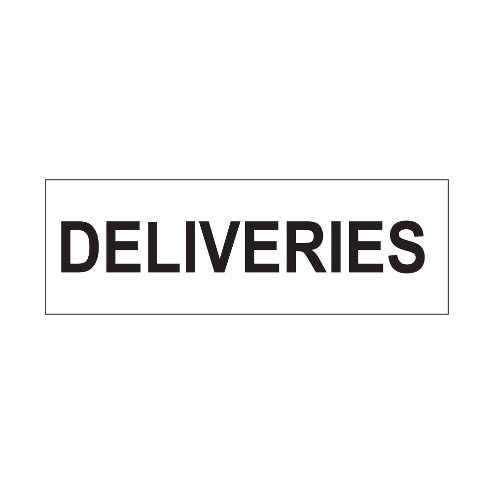 Deliveries Sign - 300mm x 100mm - 1mm Rigid Plastic