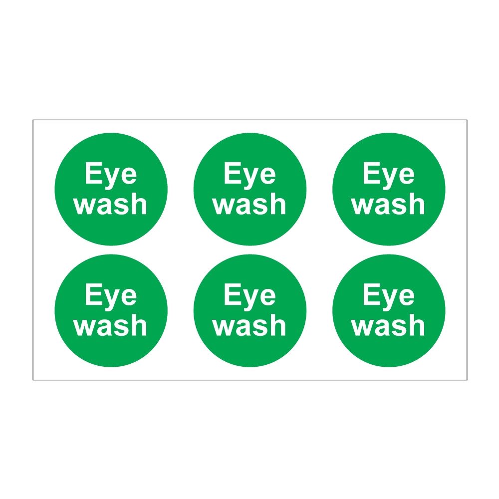 Eye Wash - 100mm Dia Self Adhesive Vinyl Sticker - Pack Of 30