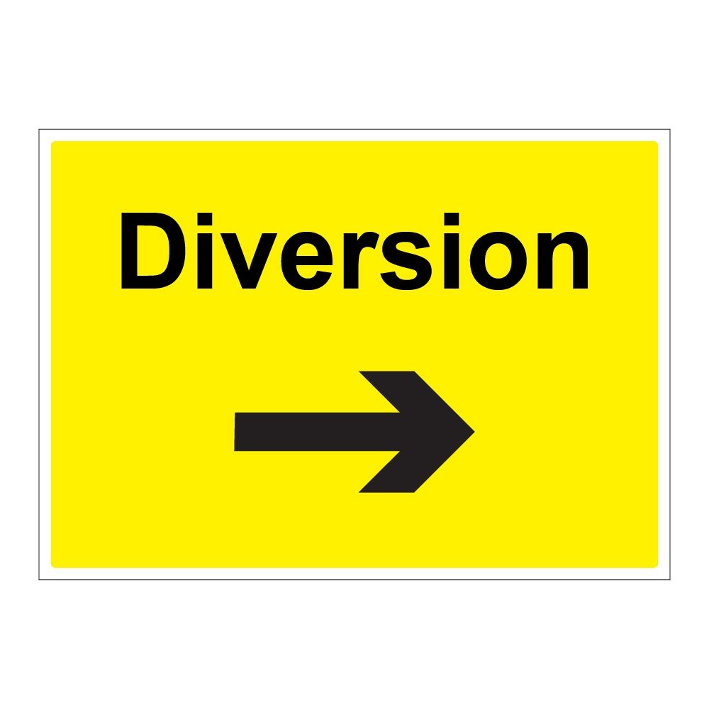 Diversion Arrow Right Sign - 1050mm x 750mm - Zintec