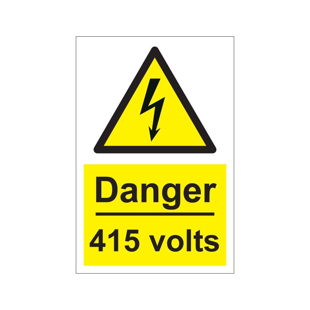 Danger 415 Volts Sign - 200mm x 300mm - 1mm Rigid Plastic