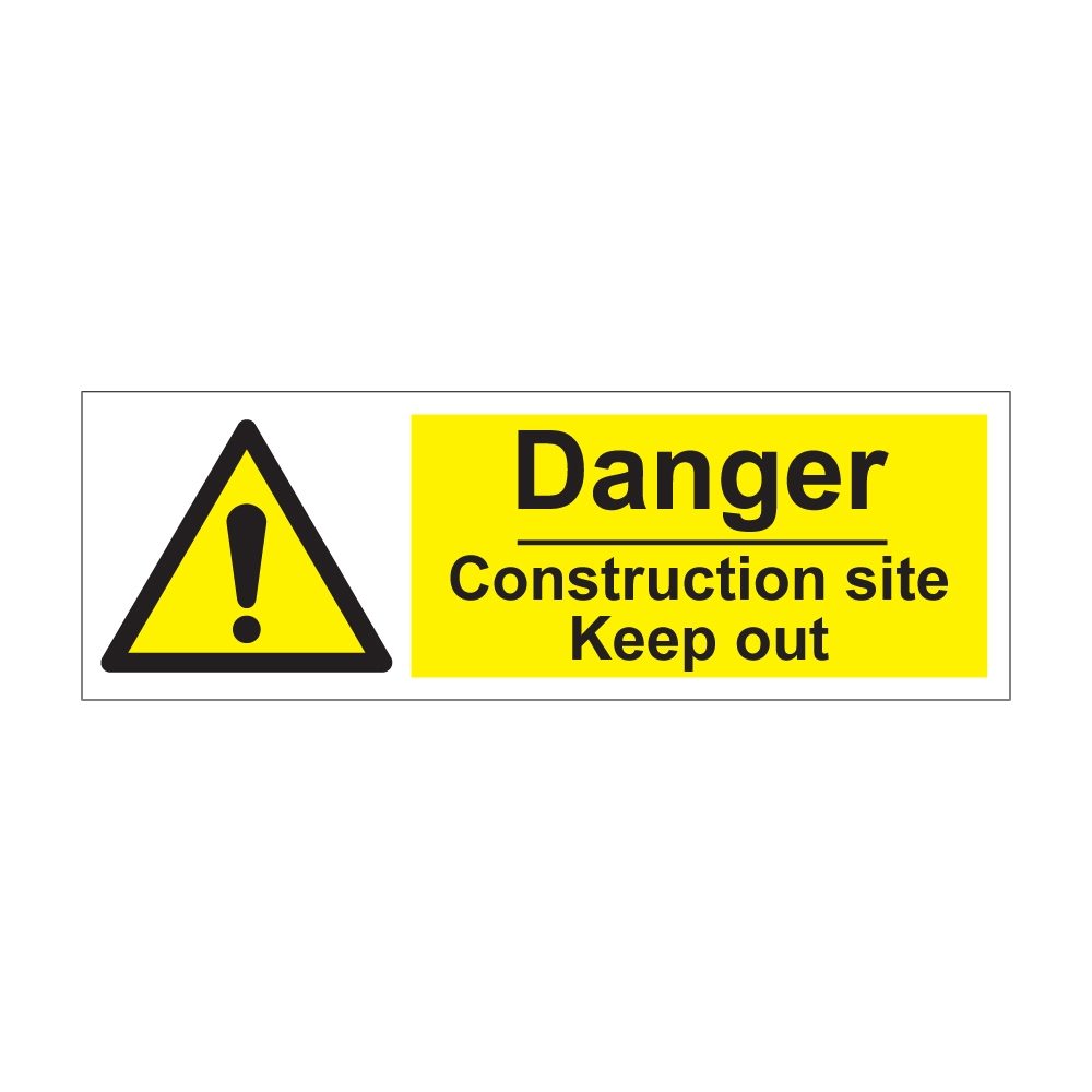 Danger Construction Site Keep Out Sign - 300mm x 100mm - Self Adhesive Vinyl