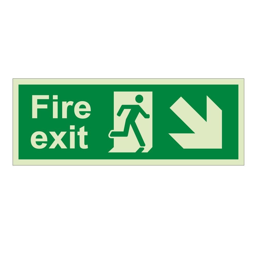 Fire Exit Arrow Down Right Sign - 600mm x 200mm - 1mm Rigid Plastic