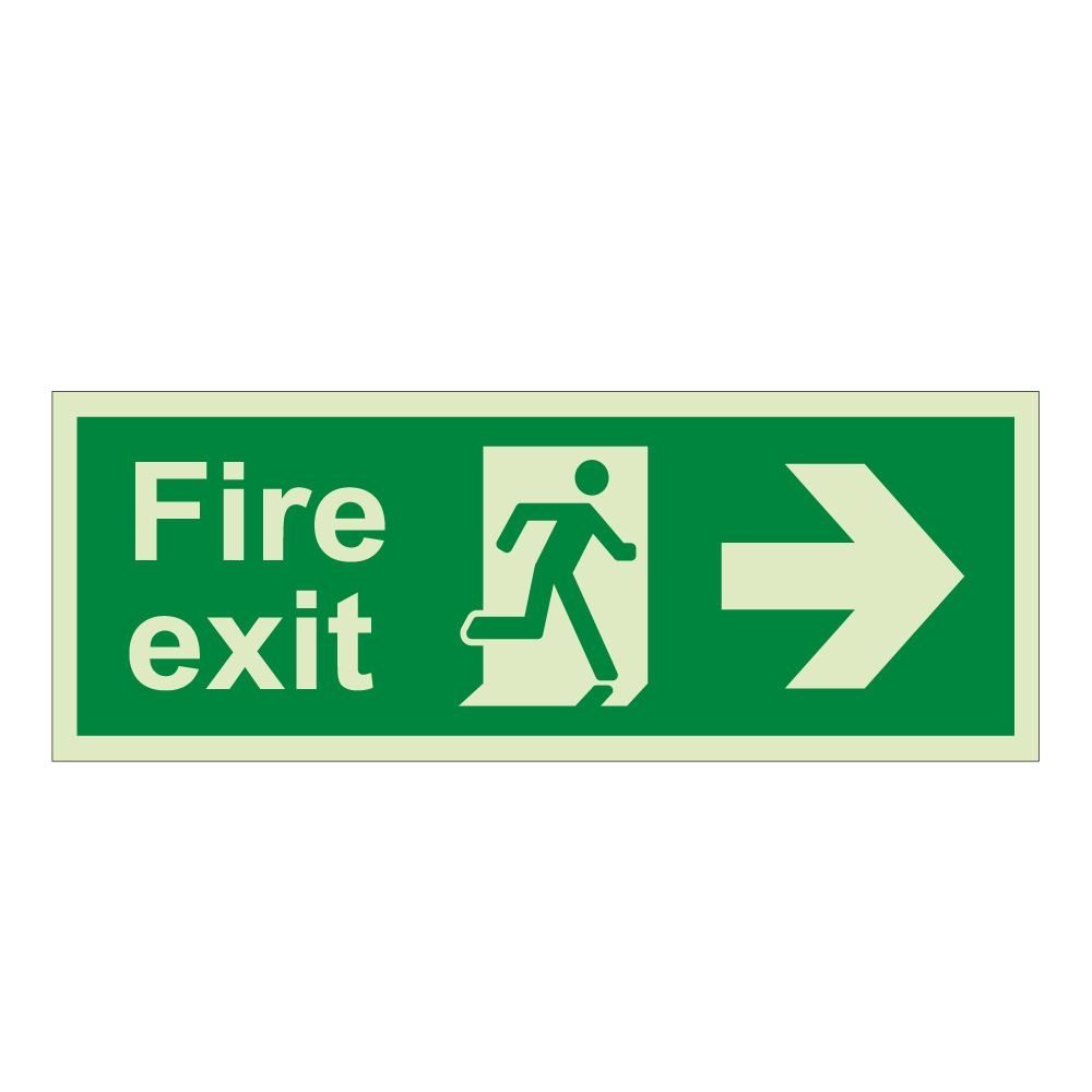 Fire Exit Arrow Right Sign - 600mm x 200mm - 1mm Rigid Plastic