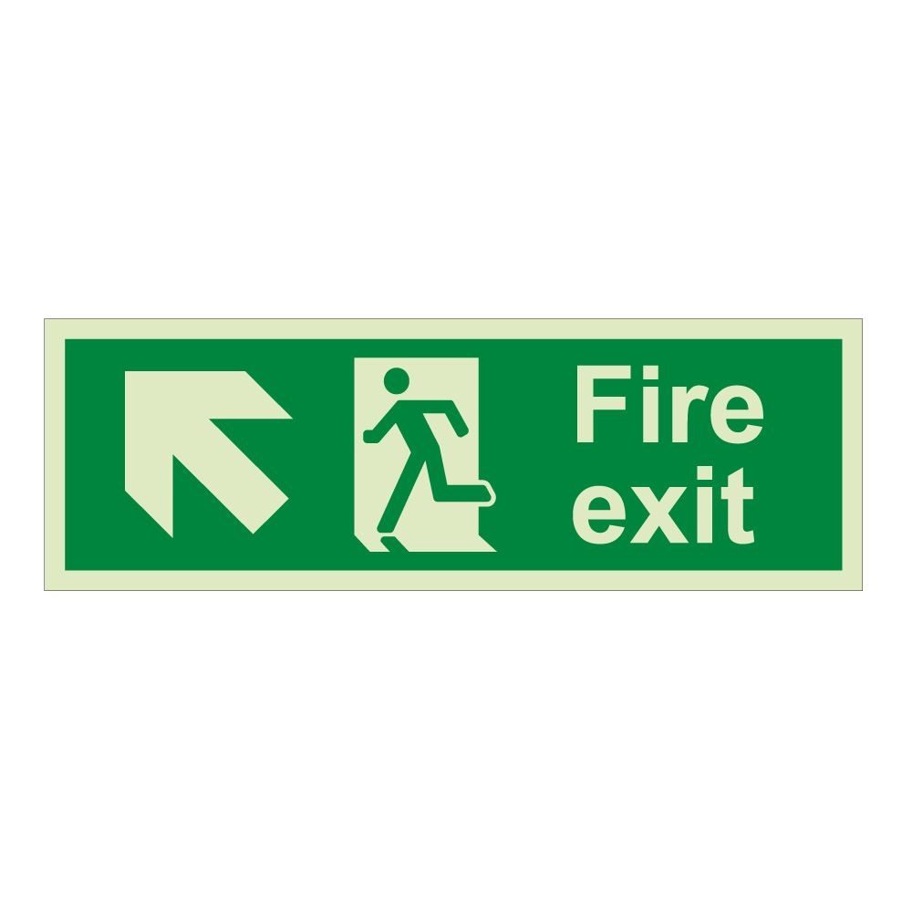 Fire Exit Arrow Up Left Sign - 600mm x 200mm - 1mm Rigid Plastic