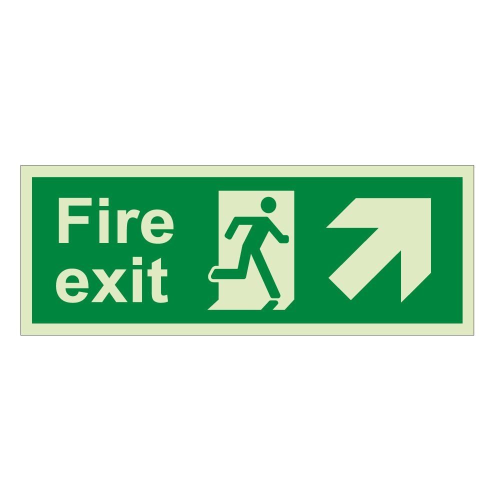 Fire Exit Arrow Up Right Sign - 400mm x 150mm - Double Sided 1mm Rigid Plastic