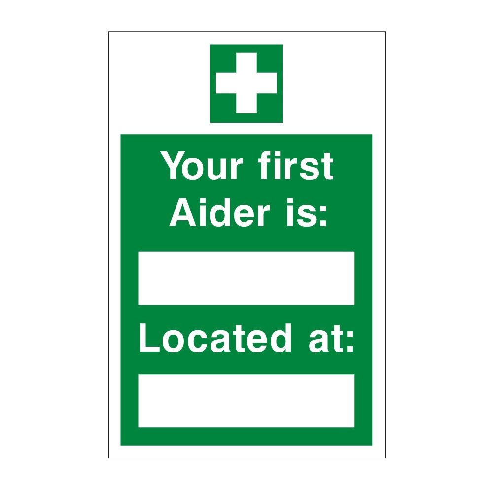 First Aider Details Sign 200mm x 300mm