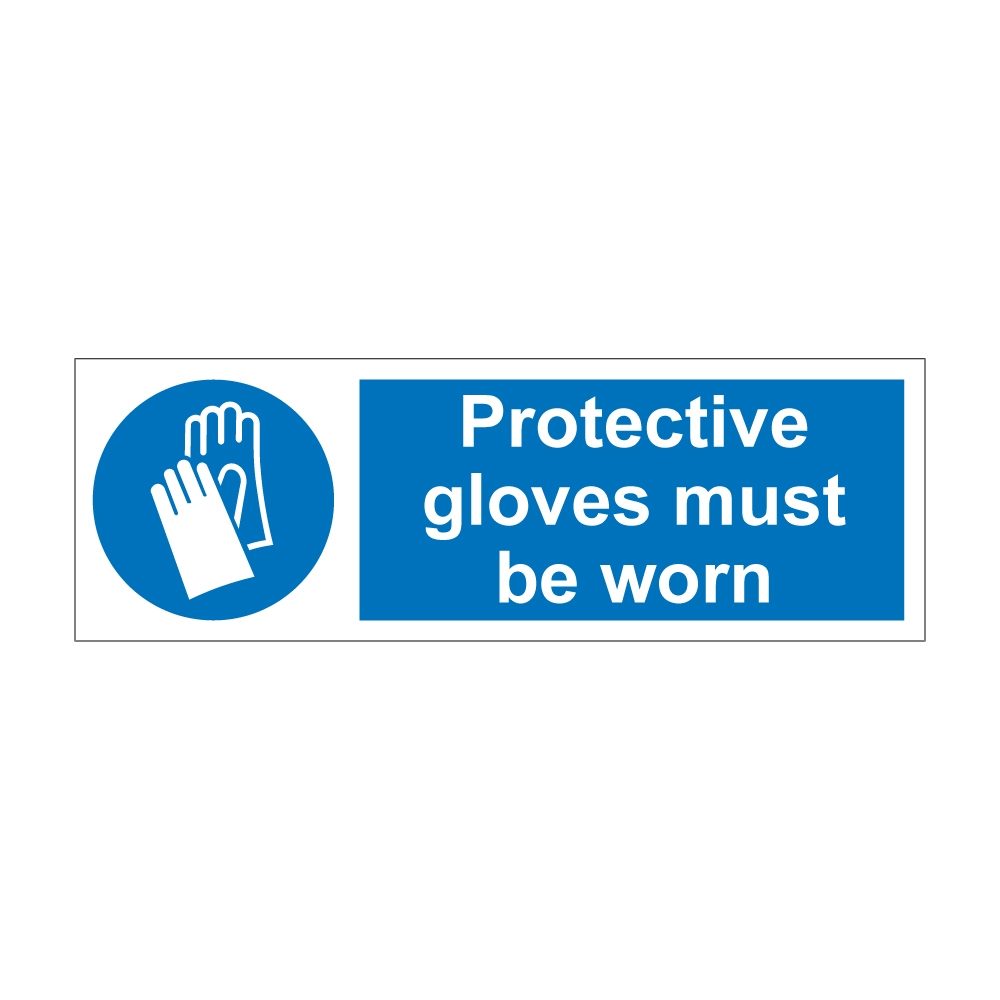 Protective Gloves Must Be Worn Sign - 300mm x 100mm - Self Adhesive Vinyl