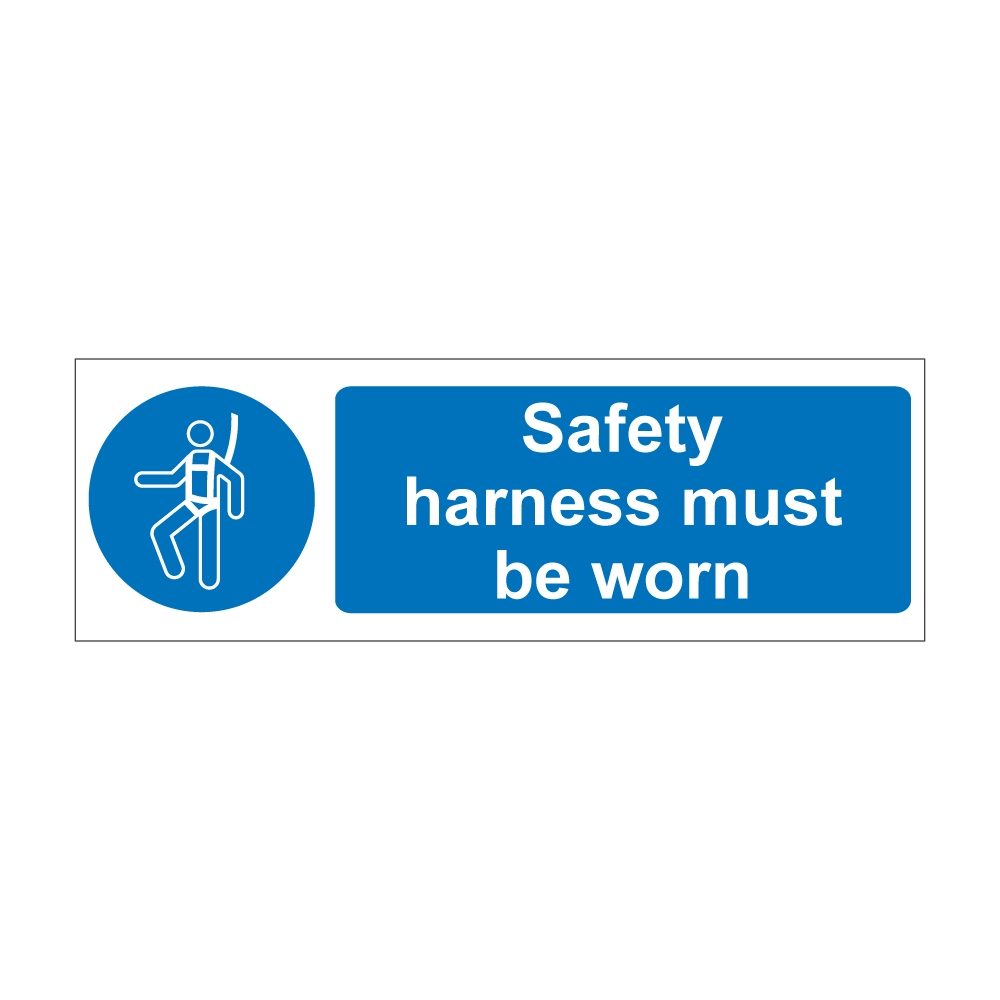 Safety Harness Must Be Worn Sign - 600mm x 200mm - 1mm Rigid Plastic