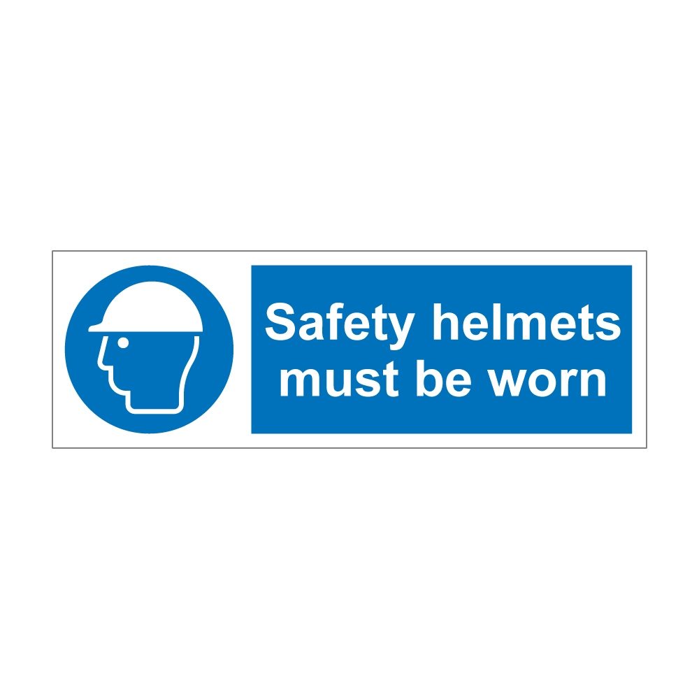 Safety Helmets Must Be Worn Sign - 300mm x 100mm - Self Adhesive Vinyl